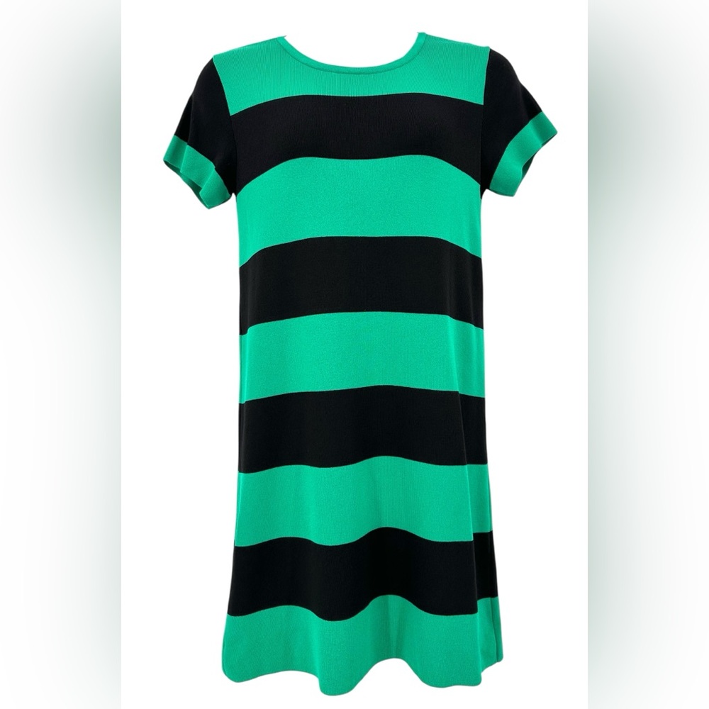 MNG‎ Suit Women's L Kelly Green & Navy Blue Striped Rugby Sweater Dress Preppy